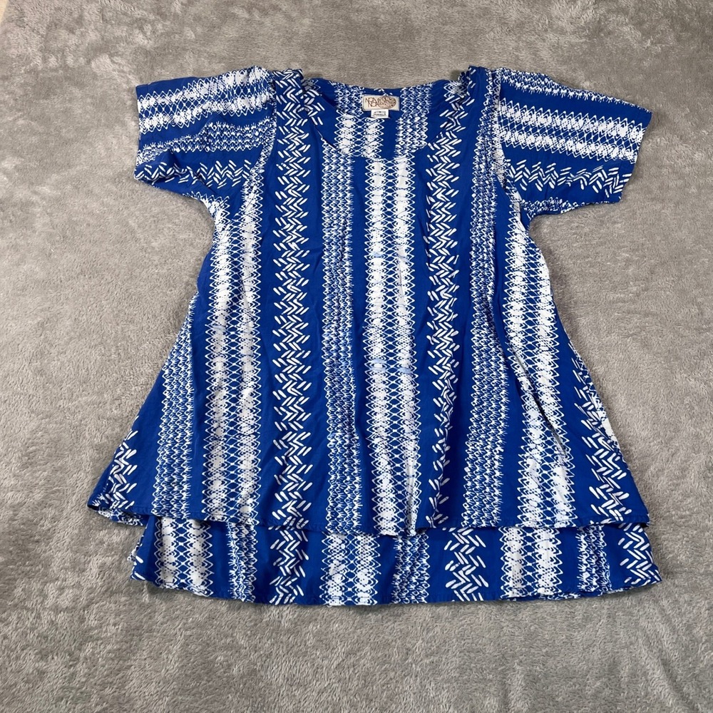 Noa Noa‎ Tunic Dress Womens Small Blue Geometric Tiered Rayon Short Sleeve